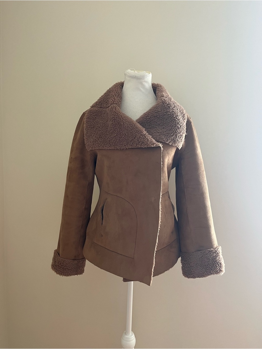 Women’s Brown Faux Shearling Coat - Classic Winter Jacket